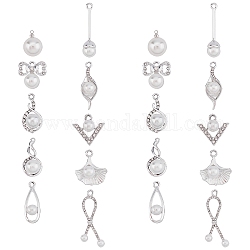 Pendentifs en alliage sunnyclue, avec perles en plastique imitation abs, strass et pendentifs en plastique imitation perles, formes mixtes, platine, 20 pcs / boîte