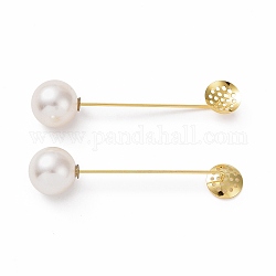 Engastes de base de alfiler de solapa de latón, con bandeja tamizadora y perlas de imitación de plástico, dorado, 69mm, Bandeja: 12 mm