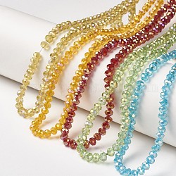 Placcare trasparente perle di vetro fili, pieno arcobaleno placcato, sfaccettato, rondelle, colore misto, 6x5mm, Foro: 1 mm, circa 85~88pcs/filo, 16.1~16.5 pollice (41~42 cm)