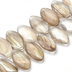 Synthetic Gold Rutilated Quartz Beads Strands, Oval, 30x18x7~8mm, Hole: 1mm, about 29pcs/strand, 10.6 inch
