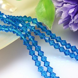 Imitazione sfaccettato cristallo austriaco fili di perle, grado aaa, bicono, dodger blu, 6x6mm, Foro: 0.7~0.9 mm, circa 68pcs/filo, 15.7 pollice