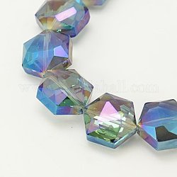 Electroplate Glass Beads Strands, Full Rainbow Plated, Faceted, Hexagon, Colorful, 16x14x7mm, Hole: 1mm