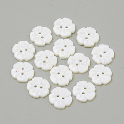 Boutons acryliques avec 2 trou, fleur, blanc, 15x2.5mm, Trou: 1.5mm