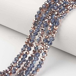 Placcare trasparente perle di vetro fili, placcato metà di rame, sfaccettato, rondelle, Blue Steel, 3.5x3mm, Foro: 0.4 mm, circa 123~127pcs/filo, 13.7~14.1 pollice (35~36 cm)