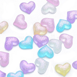 Resin Cabochons, with Glitter Powder, Heart, Mixed Color, 4x5x1.5~2mm