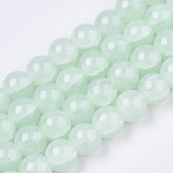 Imitation Jade Glass Beads, Crackle, Dyed & Heated, Round, Honeydew, 8x7.5mm, Hole: 1.5mm, about 51~52pcs/strand, 15.35~15.55 inch(39~39.5cm)