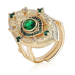 Verstellbare Ringe mit grünem Zirkonia-Bösem-Blick, klobiger Messingring für Männer, golden, uns Größe 4 1/4 (15mm)