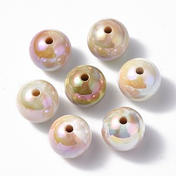 Placcatura uv perline acriliche iridescenti arcobaleno, tondo, bisque, 15.5x15mm, Foro: 2.7 mm
