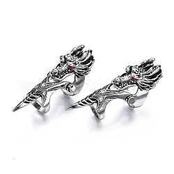 Dragon Armour Alloy Full Finger Ring with Rhinestone, Double Loop Gothic Punk Ring for Men Women, Cadmium Free & Lead Free, Antique Silver, Siam, US Size 11 1/2(20.9mm), US Size 6 1/2(16.9mm)