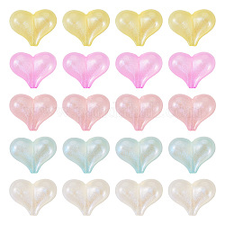 50 pièce de perles acryliques plaquées irisées arc-en-ciel de 5 couleurs, perles de coeur scintillantes, couleur mixte, 16x21x9.5mm, Trou: 1.8mm, 10 pcs / couleur