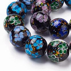 Chapelets de perles de Murano de fleurs intérieures faites main, ronde, colorées, 19~20mm, Trou: 2.5mm, 18 pcs / chapelet, 12.99 pouce