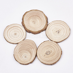 Cabochons en bois non finis non teints, tranche de bois, anneau d'arbre, papayawhip, 62~77x4~5mm