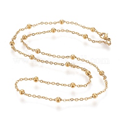 304 Edelstahl Kabelkette Halsketten, mit runden Perlen und Karabinerverschlüsse, golden, 20~20.2 Zoll (50.8~51.3 cm)