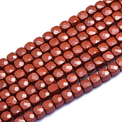 Натуральные красные яшмы бусы пряди, кубические, граненые, 6~6.5x6~6.5x6~6.5 мм, отверстие : 1 мм, около 58 шт / нитка, 15.55 дюйм (39.5 см)