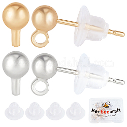 Beebeecraft 40 pz/scatola 2 colori orecchini a sfera con anello 18k oro e ottone placcato platino orecchini a sfera rotondi con chiusura per orecchini per realizzare gioielli fai da te orecchini pendenti (15x4 mm)