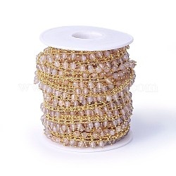 Catene di perline con agata sfaccettata naturale tinta a mano, saldato, con accessori di ottone, oro, placcato di lunga durata, con la bobina, rosa nebbiosa, 10~10.5x4~4.5mm, circa 16.4 piedi (5 m)/rotolo