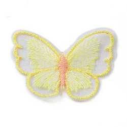 Sew on Computerized Embroidery Polyester Clothing Patches, Appliques, Butterfly, Yellow, 47x58x1.5mm