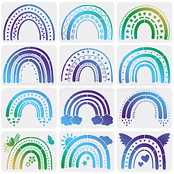 Set di modelli di stencil per pittura da disegno riutilizzabili in plastica, Per Dipingere Su Tela Di Ritagli Tessuto Piastrelle Per Pavimenti Mobili In Legno, modello arcobaleno, 21x29.7cm, 12 pc / set