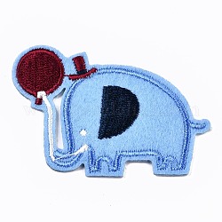 Appliques di elefanti, stoffa per ricamo computerizzata stirare / cucire toppe, accessori costume, cielo azzurro, 45x63x1mm