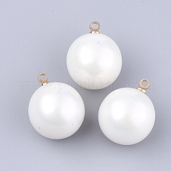Umweltfreundliche abs plastik nachahmung perlen perlen, mit Messing-Zubehör, Runde, golden, weiß, 16x12 mm, Bohrung: 1.5 mm