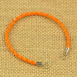 Braided PU Leather Cord Bracelet Making, with Brass Cord Ends and Iron JumpRings, Nice for DIY Jewelry Making, Dark Orange, 173mm