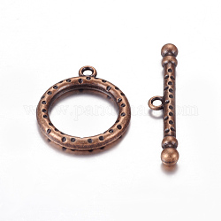 Tibetan Style Toggle Clasps, Lead Free & Cadmium Free, Red Copper, Ring: 26x21mm, Hole: 2mm, Bar: 37mm, Hole: 2mm