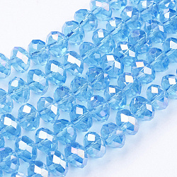 Electroplate Glass Beads Strands, AB Color Plated, Faceted Rondelle, Sky Blue, 8x6mm, about 68~70pcs/strand