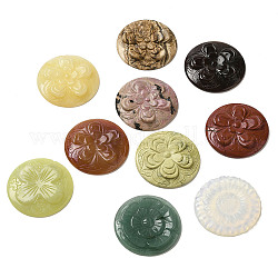 Резные кабошоны из смешанных натуральных и синтетических драгоценных камней, плоские круглые с цветком, 49.5~50x6~8 мм