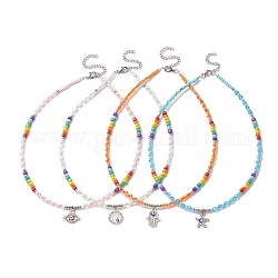 Halskette mit Strass-Anhänger, Halskette aus Glasperlen mit Legierungs-Emaille-Anhängern für Damen, Mischformen, 15.94 Zoll (40.5 cm)