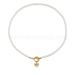 304 in acciaio inossidabile delle collane del pendente, con perle tonde in finta perla acrilica e strass, cuore con stampa della zampa di cane, bianco, oro, 18.3 pollice (45.8 cm)