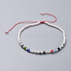 Cavigliere regolabili in filo di nylon, con perle fatte a mano di lampwork del malocchio e perle di vetro, tondo, colore misto, 2-1/2 pollice ~ 3-3/8 pollici (6.5~8.7 cm)