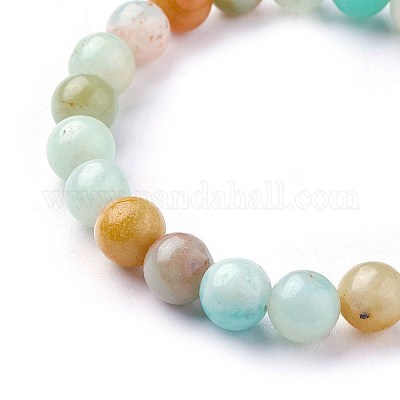Bracelets extensibles en perles d'amazonite de fleurs naturelles&nbsp;BJEW-F380-01-B09-1