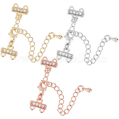SUNNYCLUE 1 Box 6Pcs 3 Colors Necklace Layering Clasp Layered Necklace  Clasp Rhinestone Chain Extender Necklace Connectors for Multiple Necklaces