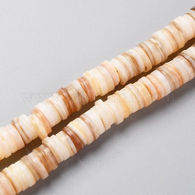 Natural Freshwater Shell Beads Strands, Heishi Beads, Flat Round