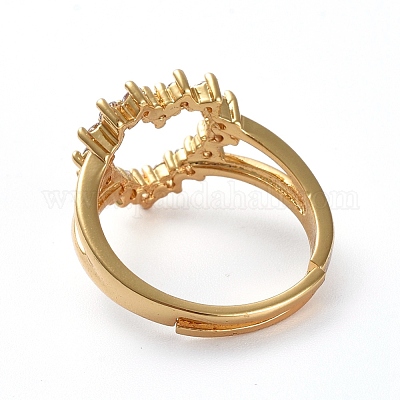 調節可能な真鍮の指指輪 マイクロパヴェキュービックジルコニア付き 中空の心 ゴールドカラー サイズ7 17mmの通販 -  PandaHall（パンダホール）