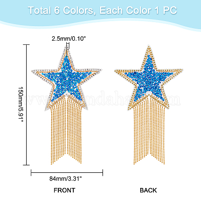 Wholesale PandaHall Elite 6 pcs 3 Sizes Star Crystal Glitter Rhinestone  Stickers Iron on Stickers Bling Star Patches for Dress Home Decoration 