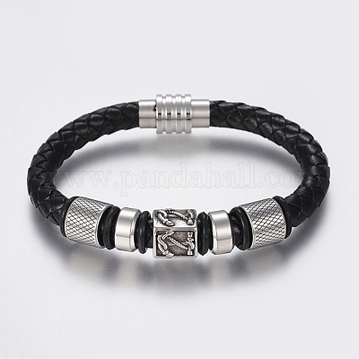 4/6/8MM Mens Black Braided Leather Cord Necklace Stainless Steel Magnetic  Clasp