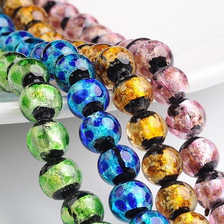 Perles rondes en verre argenté faites à la main FOIL-I006-12mm-M-1