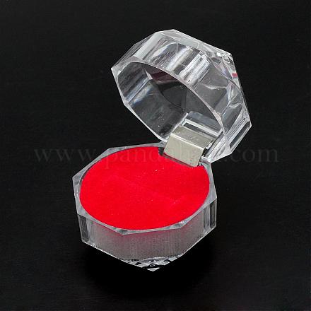透明なプラスチックリングボックス  アクセサリー箱  レッド  3.8x3.8x3.8cm OBOX-R001-04C-1