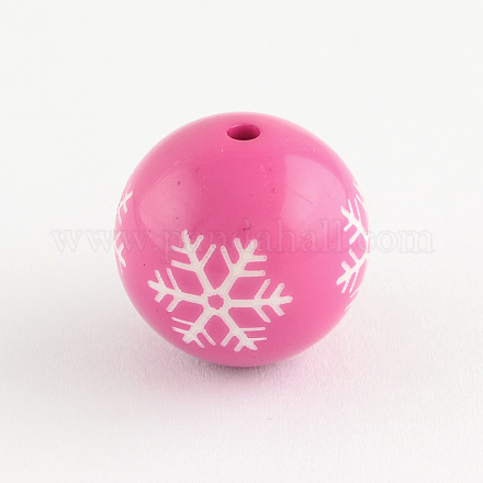 Round Acrylic Snowflake Pattern Beads SACR-S196-20mm-08-1