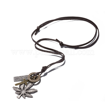 Регулируемые мужские подвески из цинкового сплава и ожерелья лариат с кожаным шнуром NJEW-BB16012-B-1