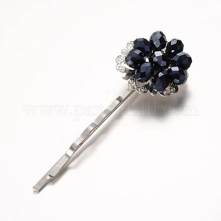Brass Electroplate Glass Bead Flower Hair Bobby Pins PHAR-JH00048-03-1