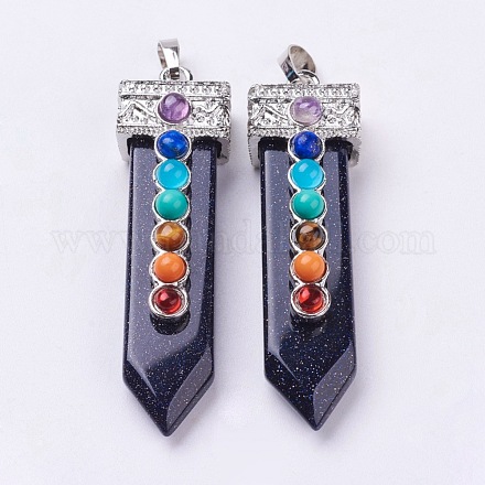 Synthetic Blue Goldstone with Synthetic & Natural Mixed Stone Chakra Big Pendants G-E415-A11-1