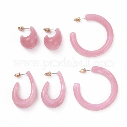 C-shape Resin Stud Earrings Set EJEW-D277-01G-01-1