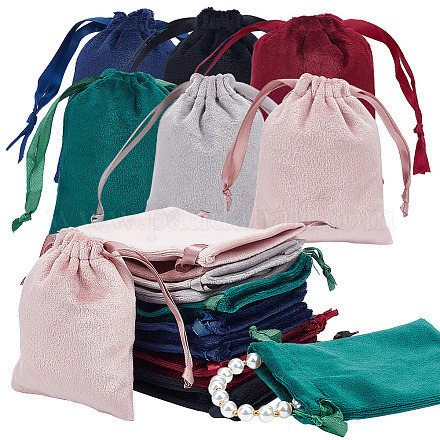 Hobbiesay 24 шт. 10x8 см 6 цвета бархатные сумки на шнурке для ювелирных изделий прямоугольные подарочные пакеты с атласной лентой сумки для детского душа мешочки для конфет сумки для хранения на рождественской вечеринке и свадьбе TP-HY0001-05A-1