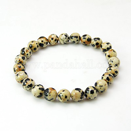 Bracelets de perles rondes en jaspe dalmatien naturel X-BJEW-G073-16-1