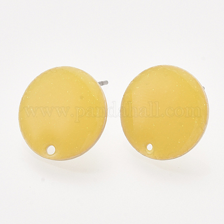 鉄のエナメルスタッドのイヤリングのパーツ  生の（メッキされていない）ピンとループ付き  フラットラウンド  ライトゴールド  ゴールド  15x1~2mm  穴：1.4mm  ピン：1mm IFIN-N003-04C-1