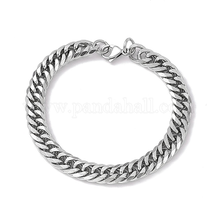 201 Stainless Steel Curb Chain Bracelet with 304 Stainless Steel Clasps for Men Women BJEW-M235-02E-P-1