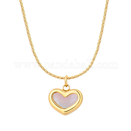 Collier pendentif coeur coquillage naturel avec chaînes en acier inoxydable KA9286-1-1
