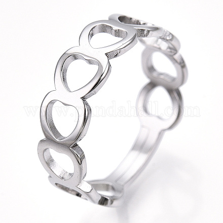304 anello regolabile a cuore scavato in acciaio inossidabile per donna RJEW-T027-11P-1